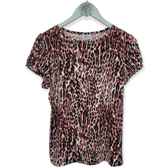 Worthington Tops - Worthington Stretch Pink & Brown Multi Color Leopard Print Top PXL - NWT NEW!